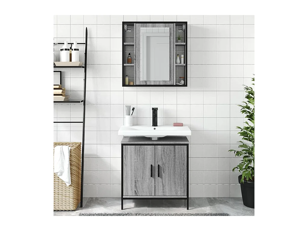Ensemble de meubles de salle de bain 2 pcs Sonoma gris