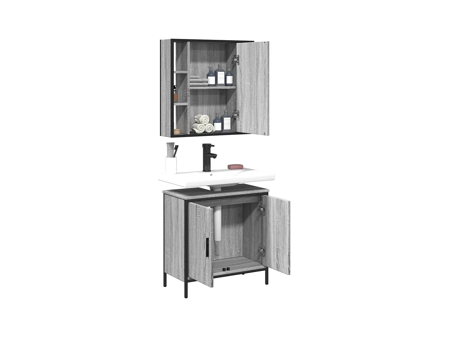 Ensemble de meubles de salle de bain 2 pcs Sonoma gris