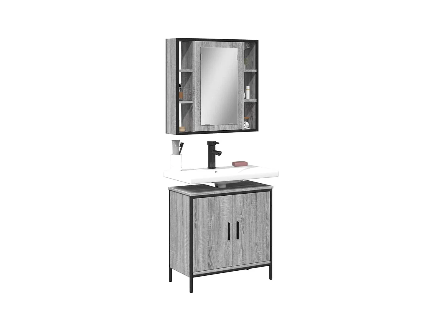 Ensemble de meubles de salle de bain 2 pcs Sonoma gris