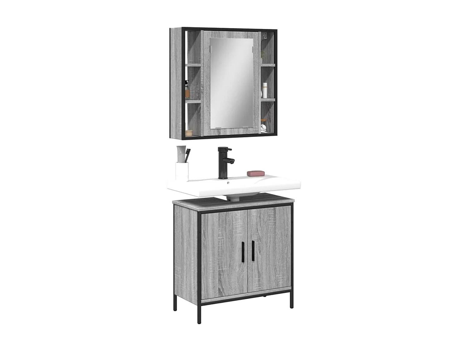 Ensemble de meubles de salle de bain 2 pcs Sonoma gris