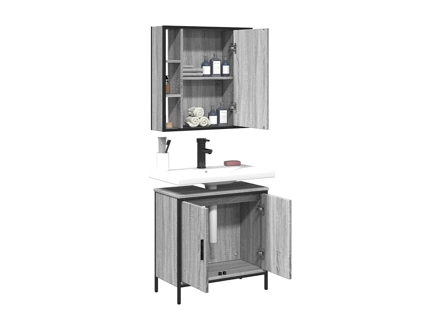 Ensemble de meubles de salle de bain 2 pcs Sonoma gris