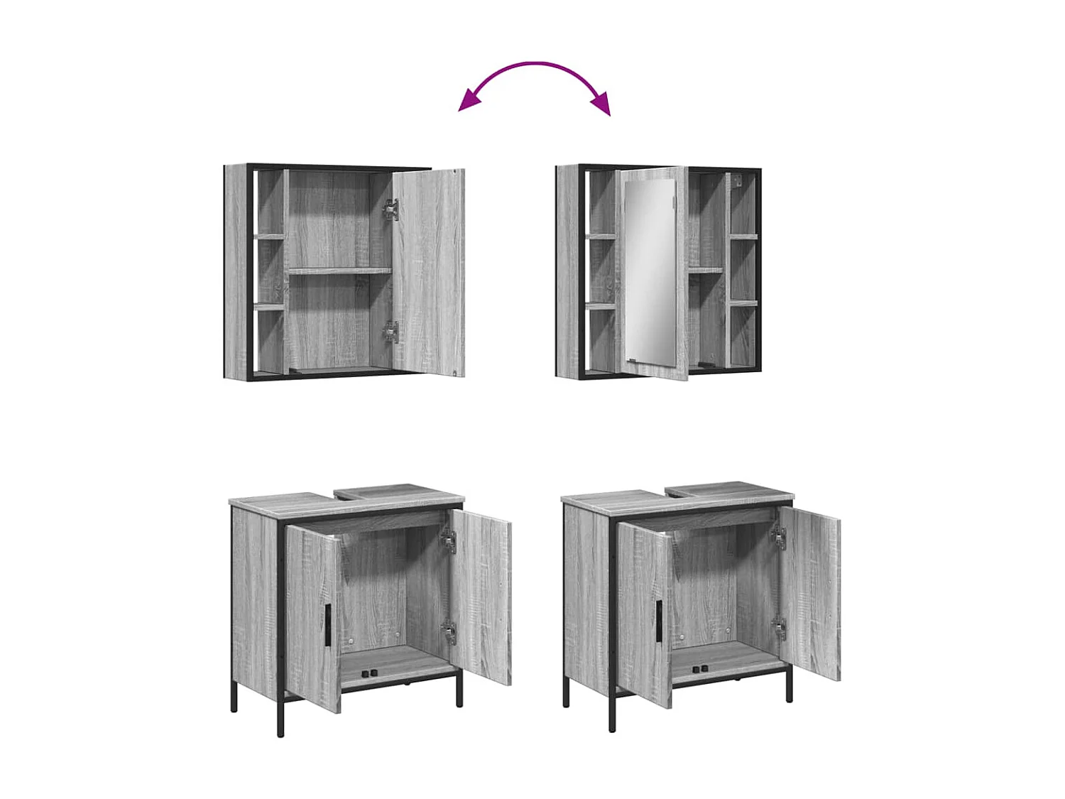 Ensemble de meubles de salle de bain 2 pcs Sonoma gris