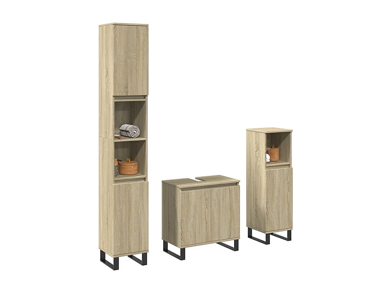 Set di mobili da bagno 3 pezzi in rovere Sonoma