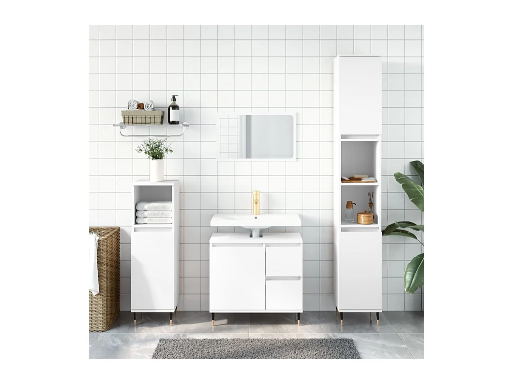 Ensemble de meubles salle de bain 3 pcs blanc bois d'ingénierie