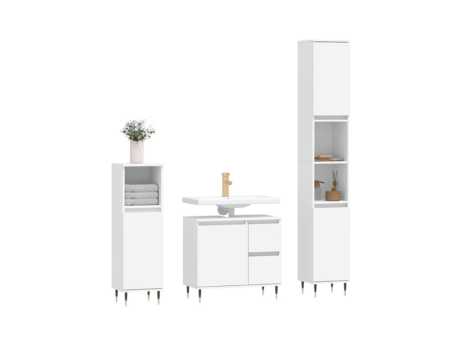 Ensemble de meubles salle de bain 3 pcs blanc bois d'ingénierie