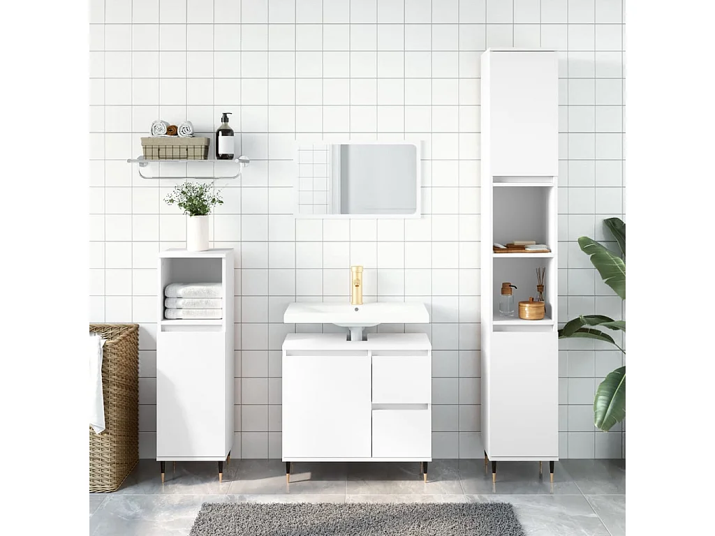 Set di mobili da bagno in legno ingegnerizzato bianco, 3 pezzi