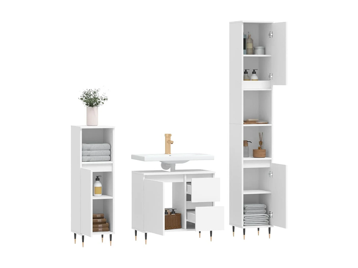 Set di mobili da bagno in legno ingegnerizzato bianco, 3 pezzi