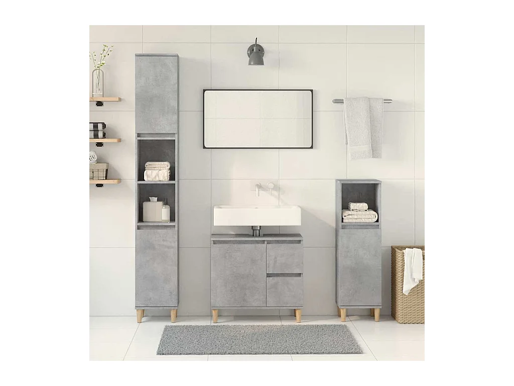 Ensemble de meubles de salle de bain 3 pcs gris béton