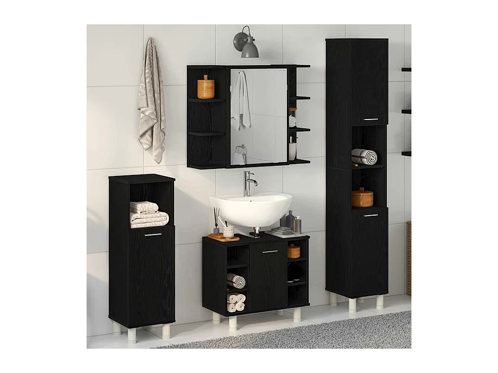 Badkamermeubelset met plank 4 stuks Zwart