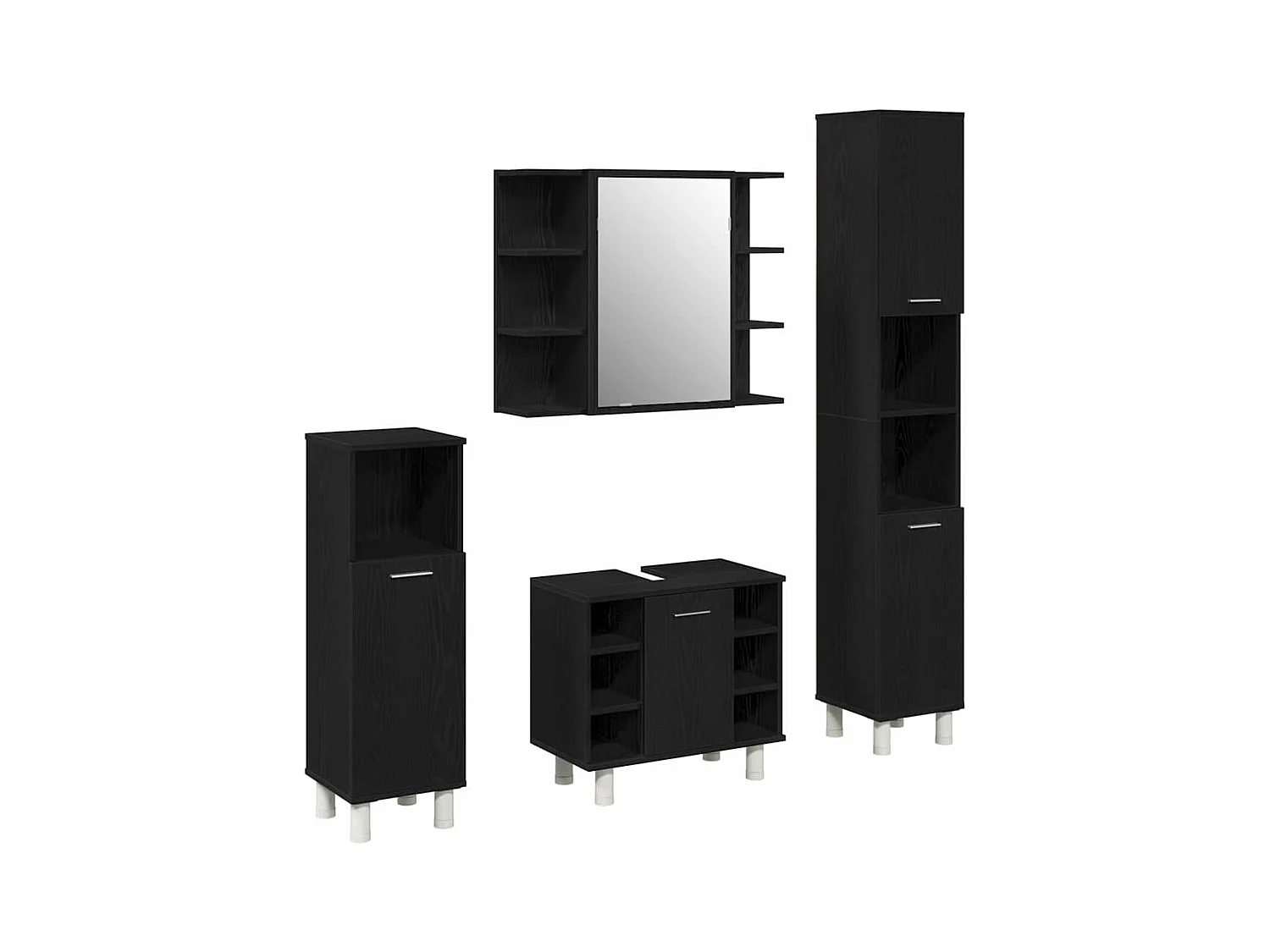 Badkamermeubelset met plank 4 stuks Zwart