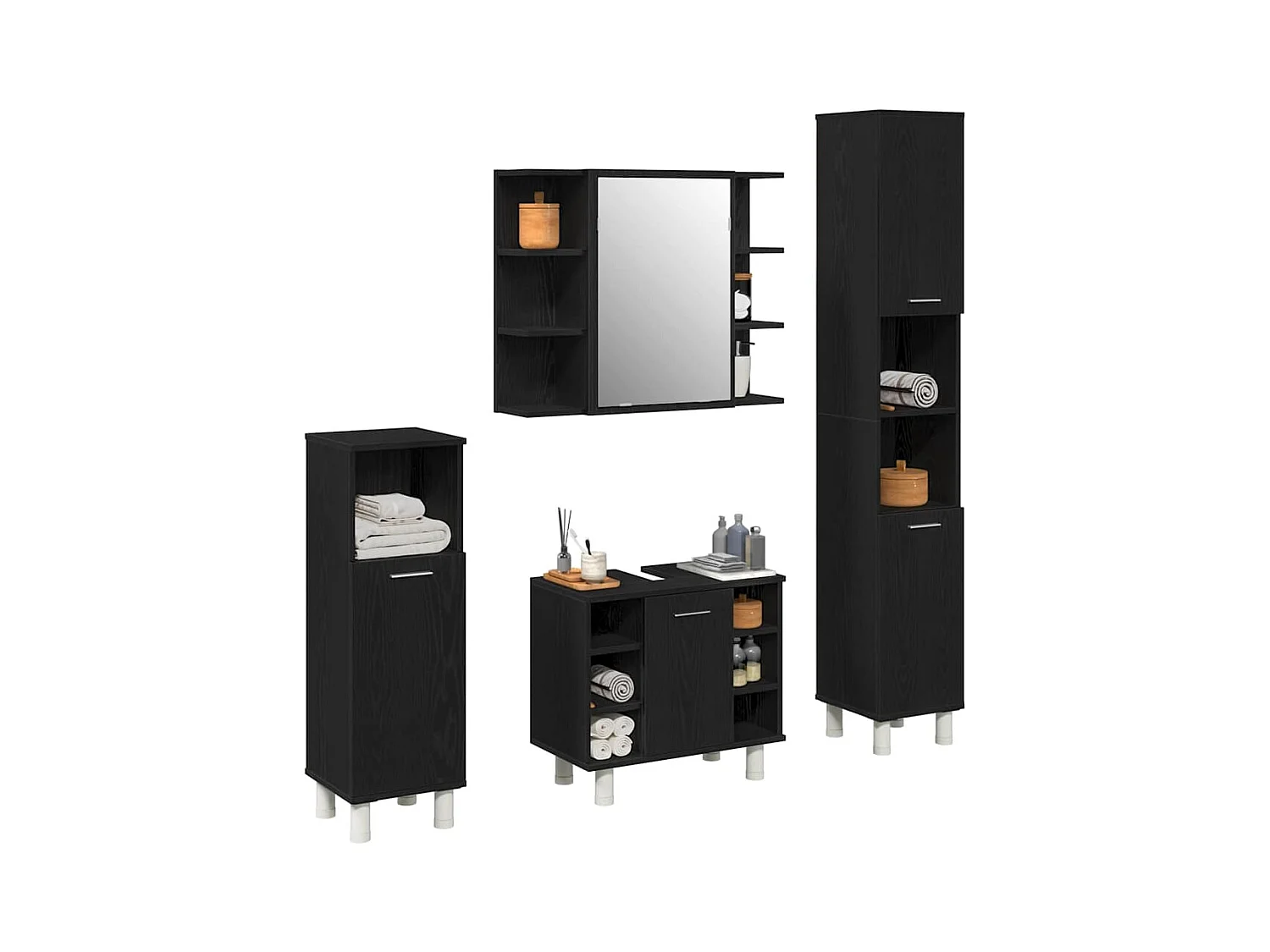 Badkamermeubelset met plank 4 stuks Zwart