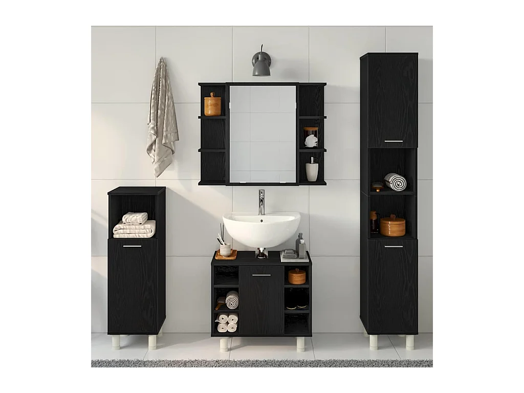 Badkamermeubelset met plank 4 stuks Zwart