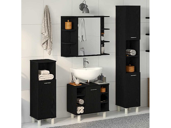 Alpenberger Set Mobili Bagno Con Specchio Luci LED E Mobile Sottolavando - Ceramica E MDF, Ante Soft-Close, Perfetto Per Bagni Piccoli (Lavabo + Specchio 45x70cm)