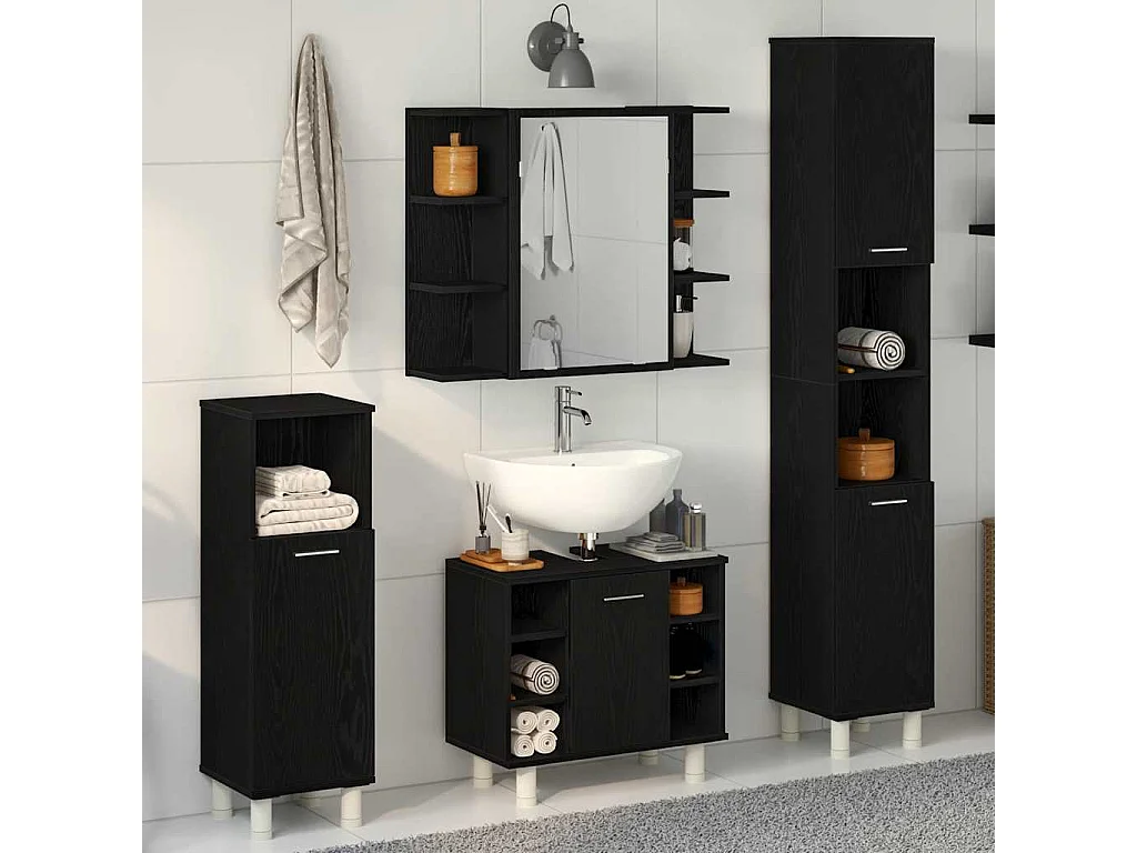 Ensemble de mobilier de salle de bain avec étagère 4 pcs Noir