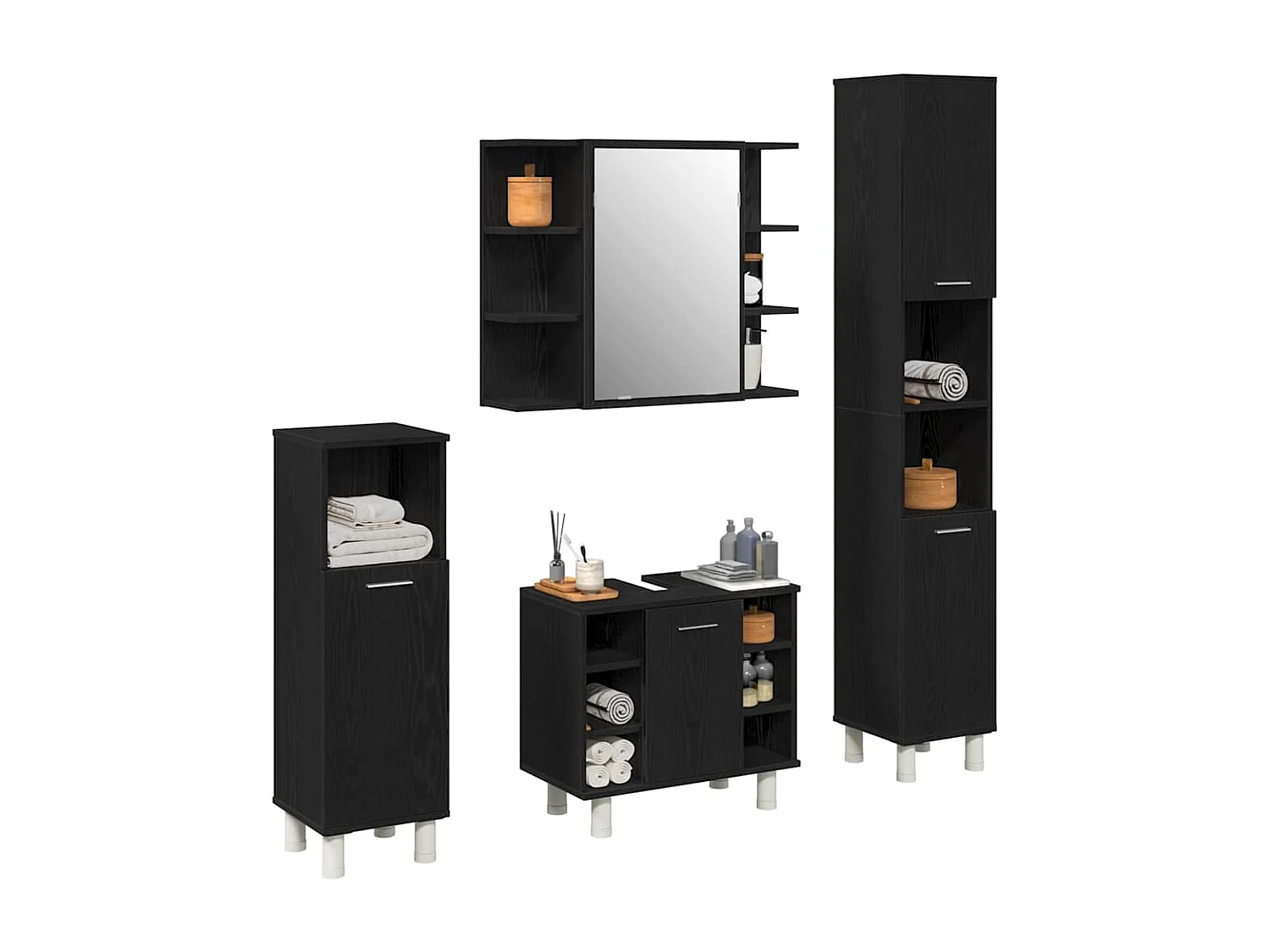 Ensemble de mobilier de salle de bain avec étagère 4 pcs Noir