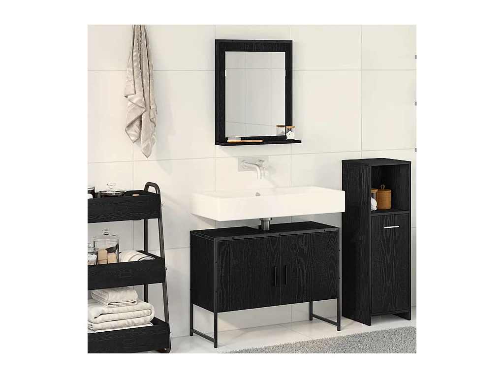 Ensemble de mobilier de salle de bain avec stockage 2 pcs Noir