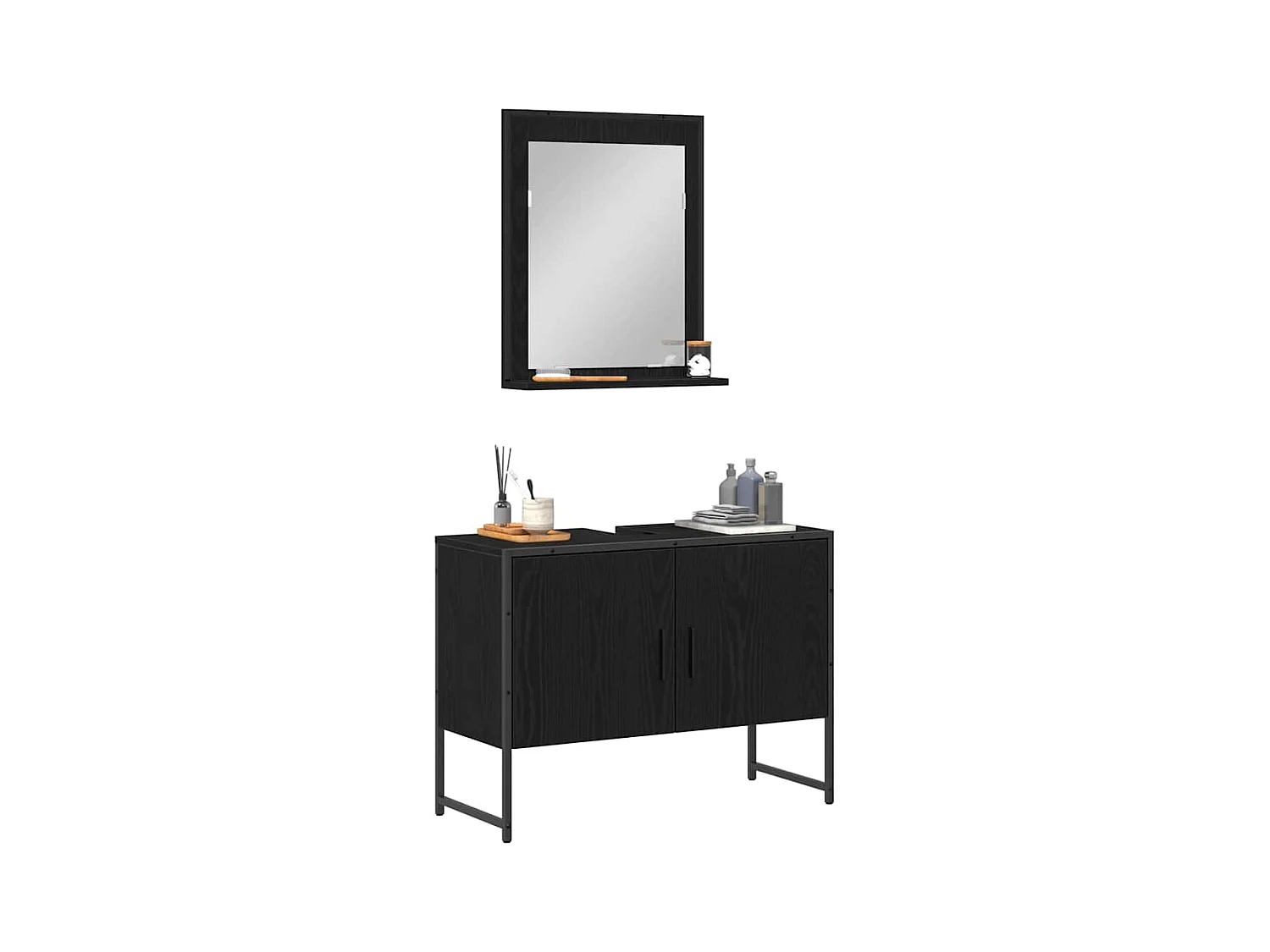 Ensemble de mobilier de salle de bain avec stockage 2 pcs Noir