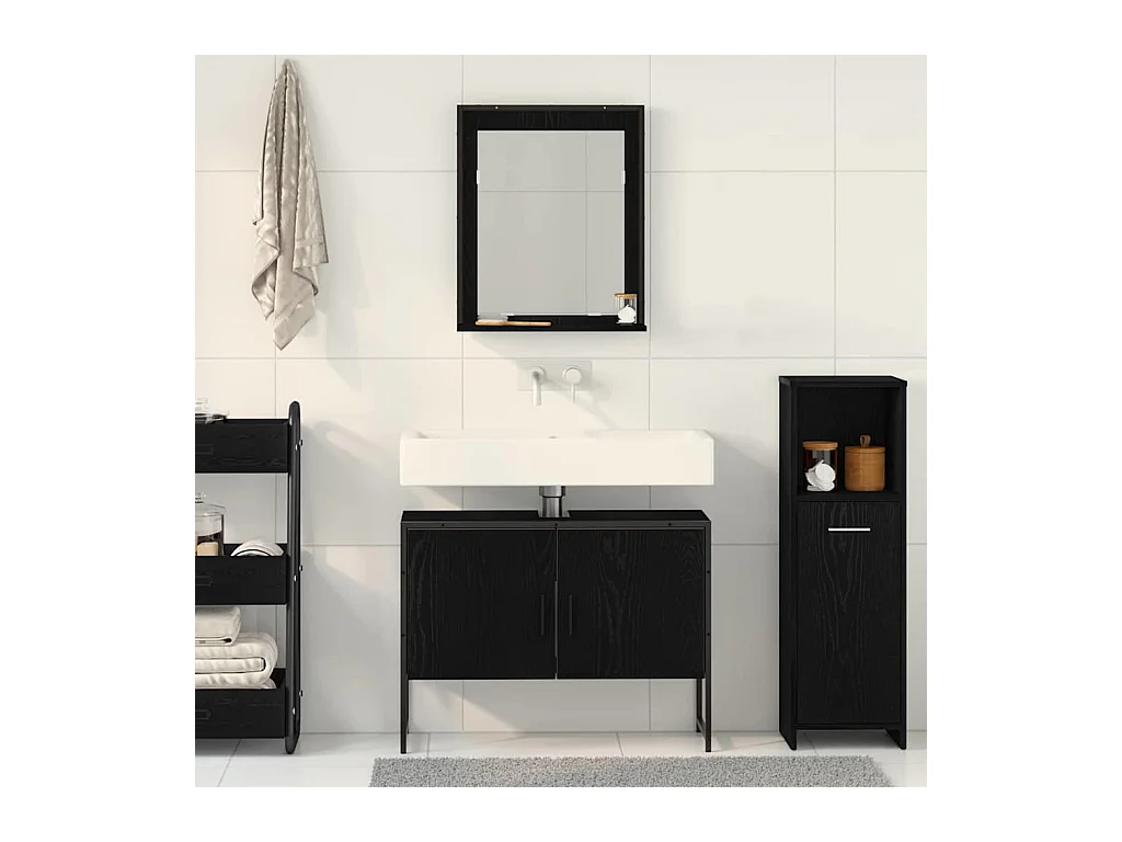 Ensemble de mobilier de salle de bain avec stockage 2 pcs Noir