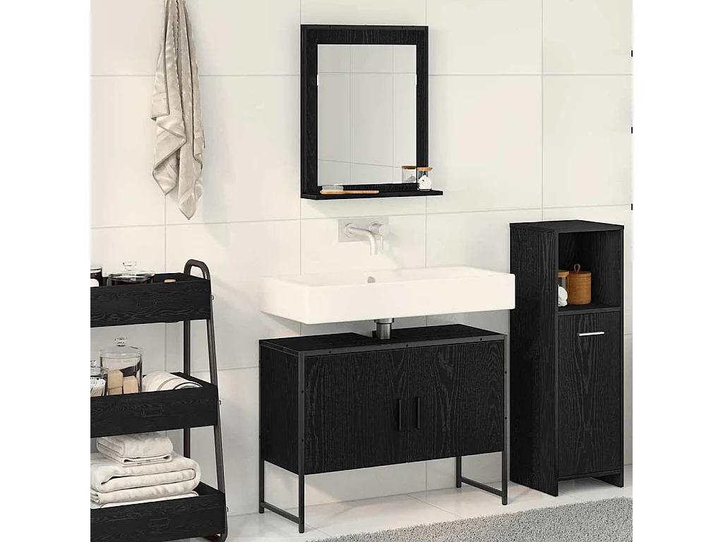 Ensemble de mobilier de salle de bain avec stockage 2 pcs Noir