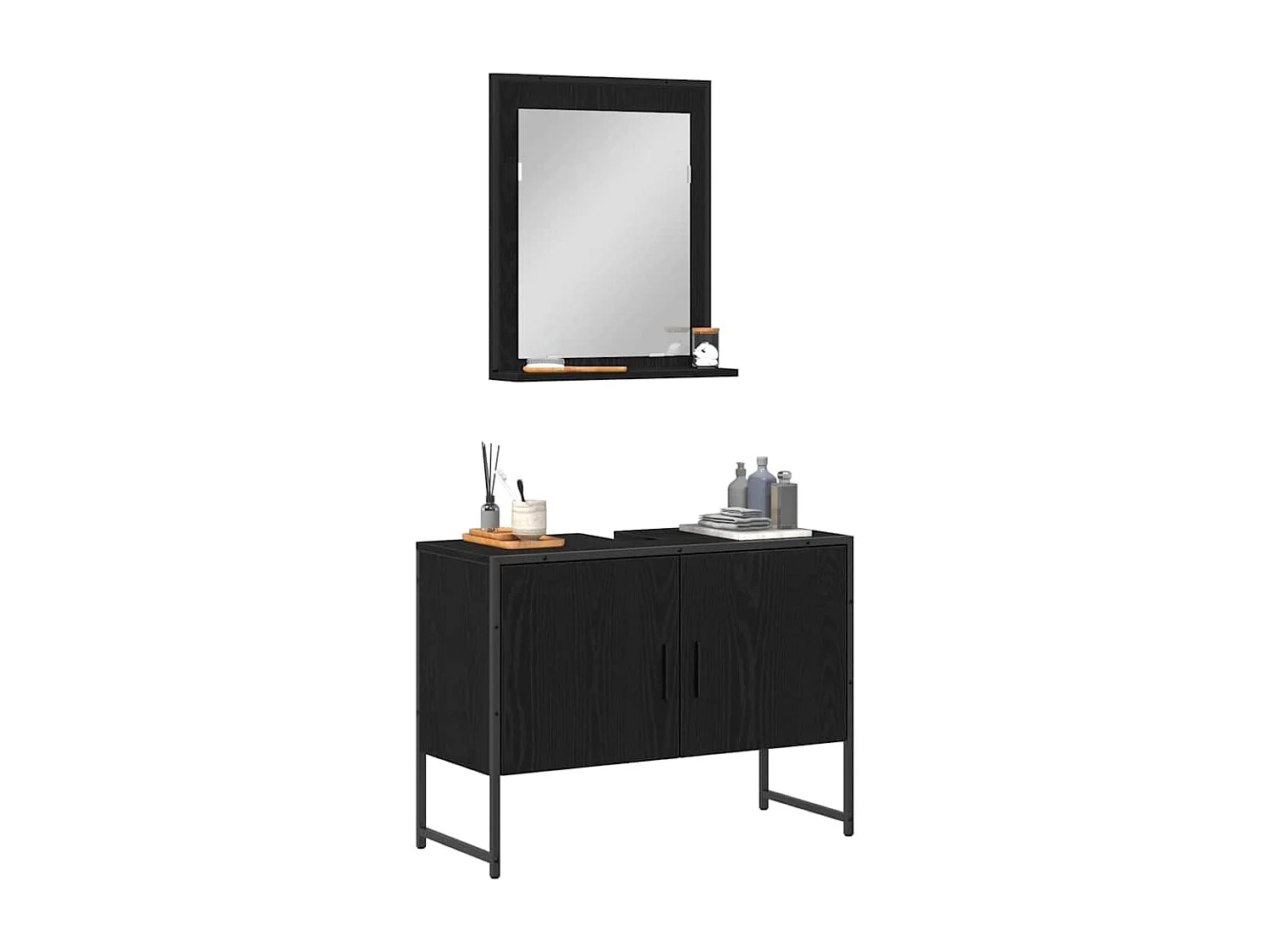 Ensemble de mobilier de salle de bain avec stockage 2 pcs Noir