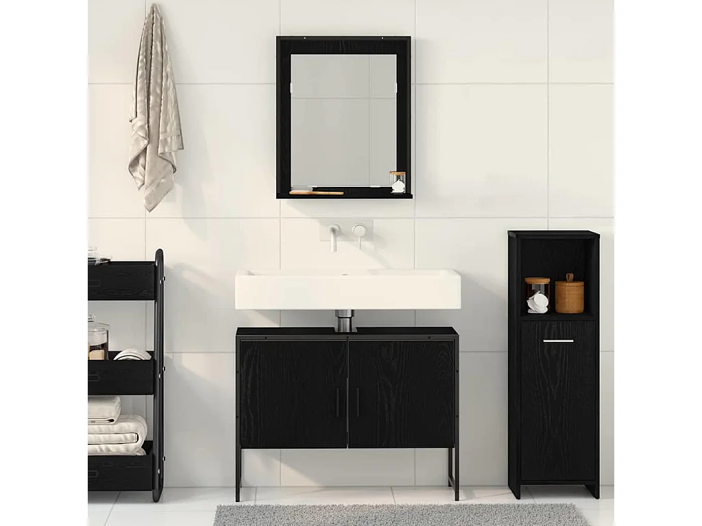 Ensemble de mobilier de salle de bain avec stockage 2 pcs Noir