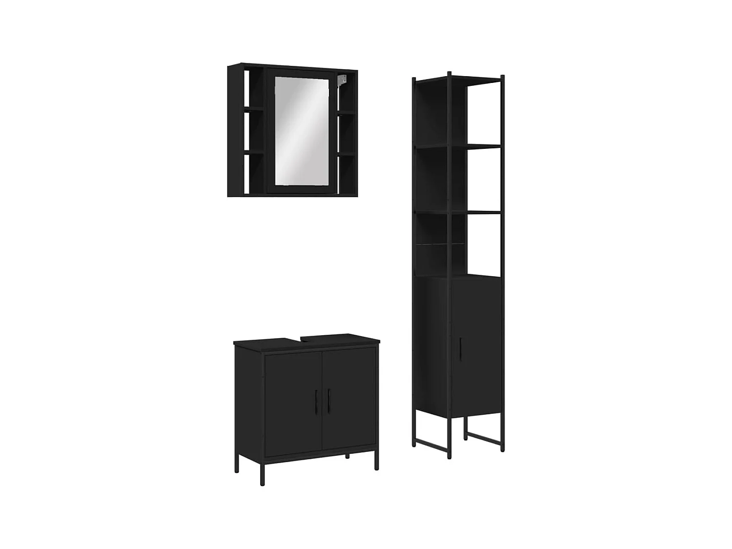 Ensemble d'armoires salle de bain 3 pcs noir bois d'ingénierie
