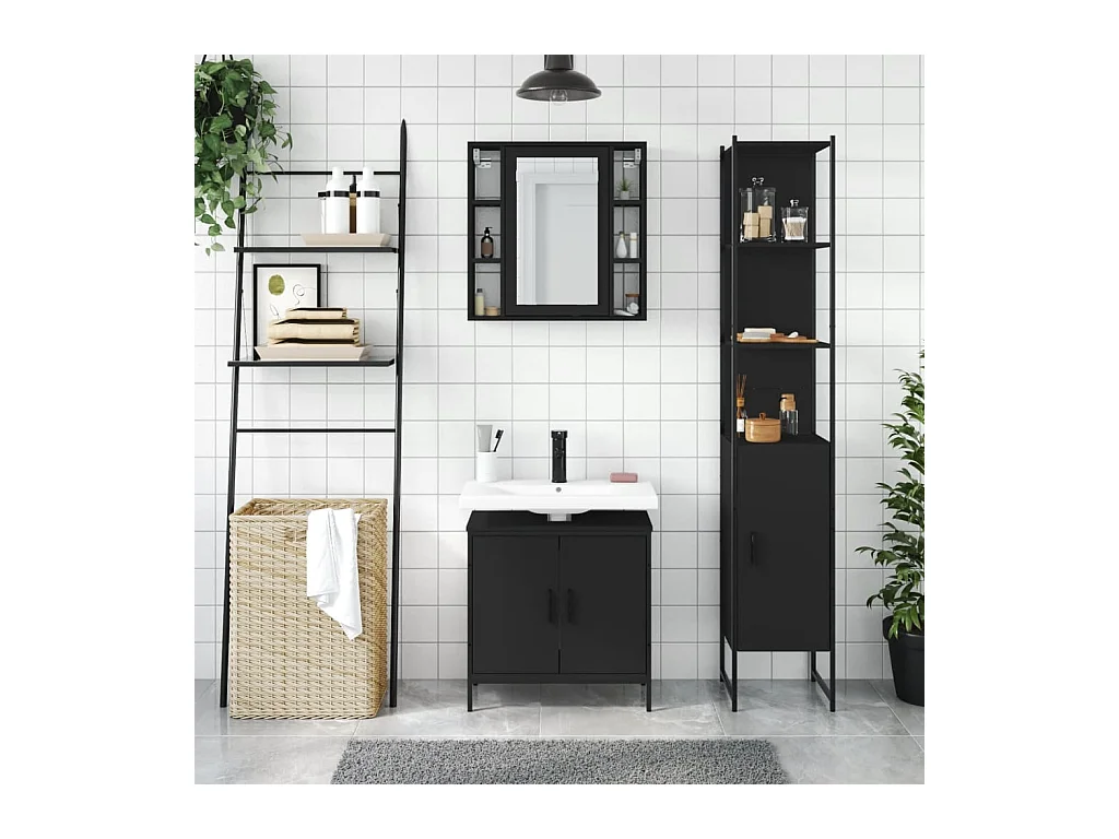 Ensemble d'armoires salle de bain 3 pcs noir bois d'ingénierie