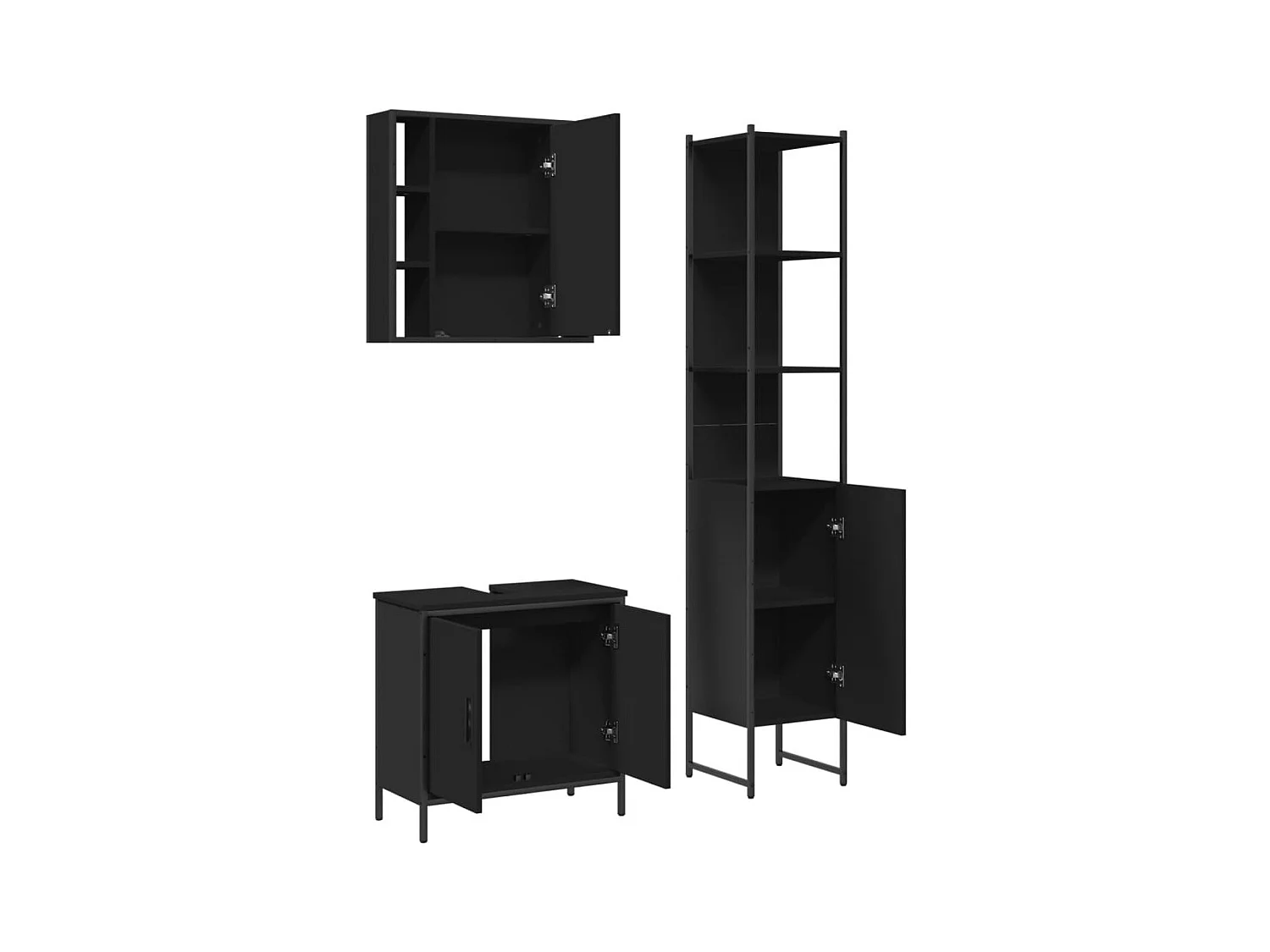 Ensemble d'armoires salle de bain 3 pcs noir bois d'ingénierie