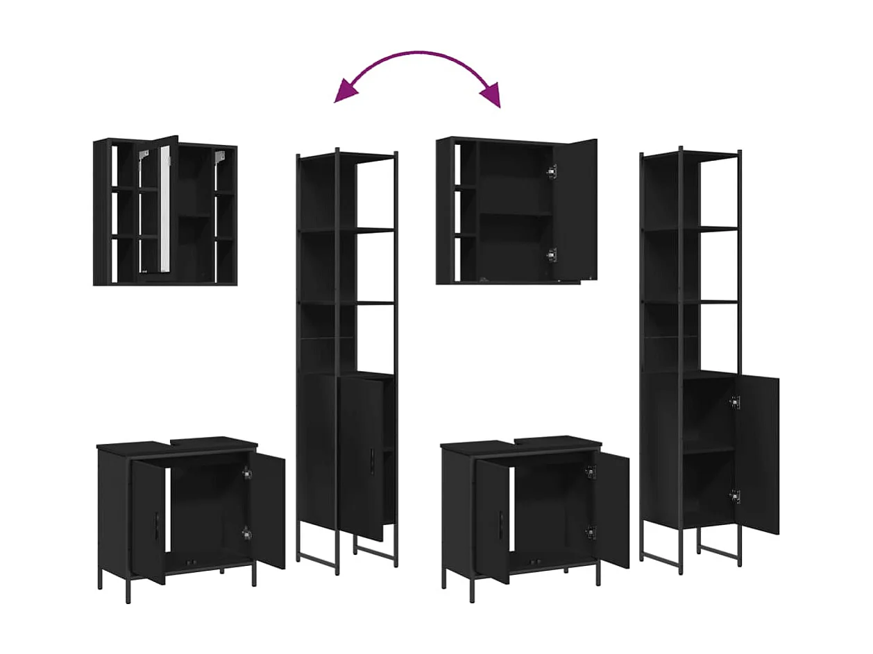 Ensemble d'armoires salle de bain 3 pcs noir bois d'ingénierie