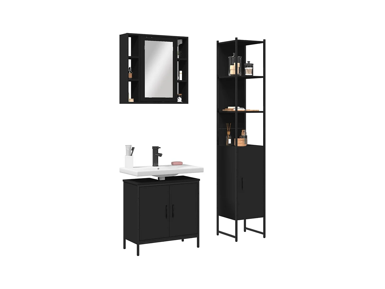 Ensemble d'armoires salle de bain 3 pcs noir bois d'ingénierie