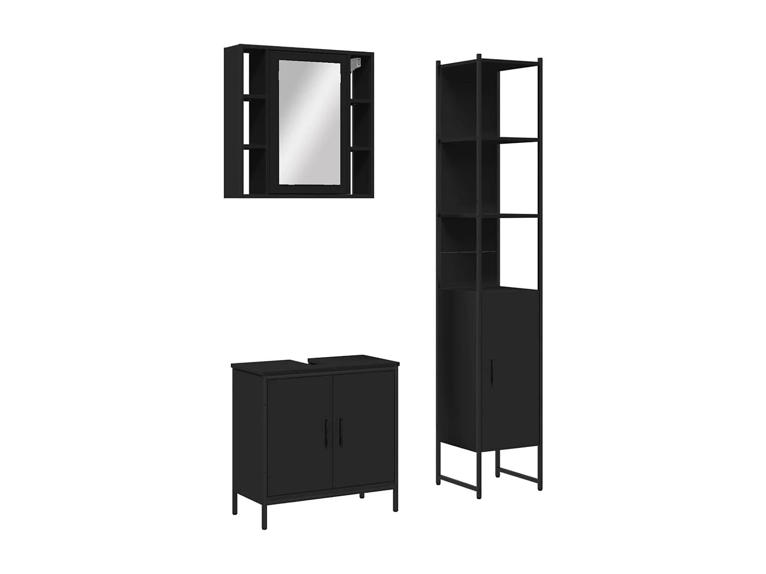 Conjunto de gabinete de baño de 3 piezas de madera de ingeniería negra
