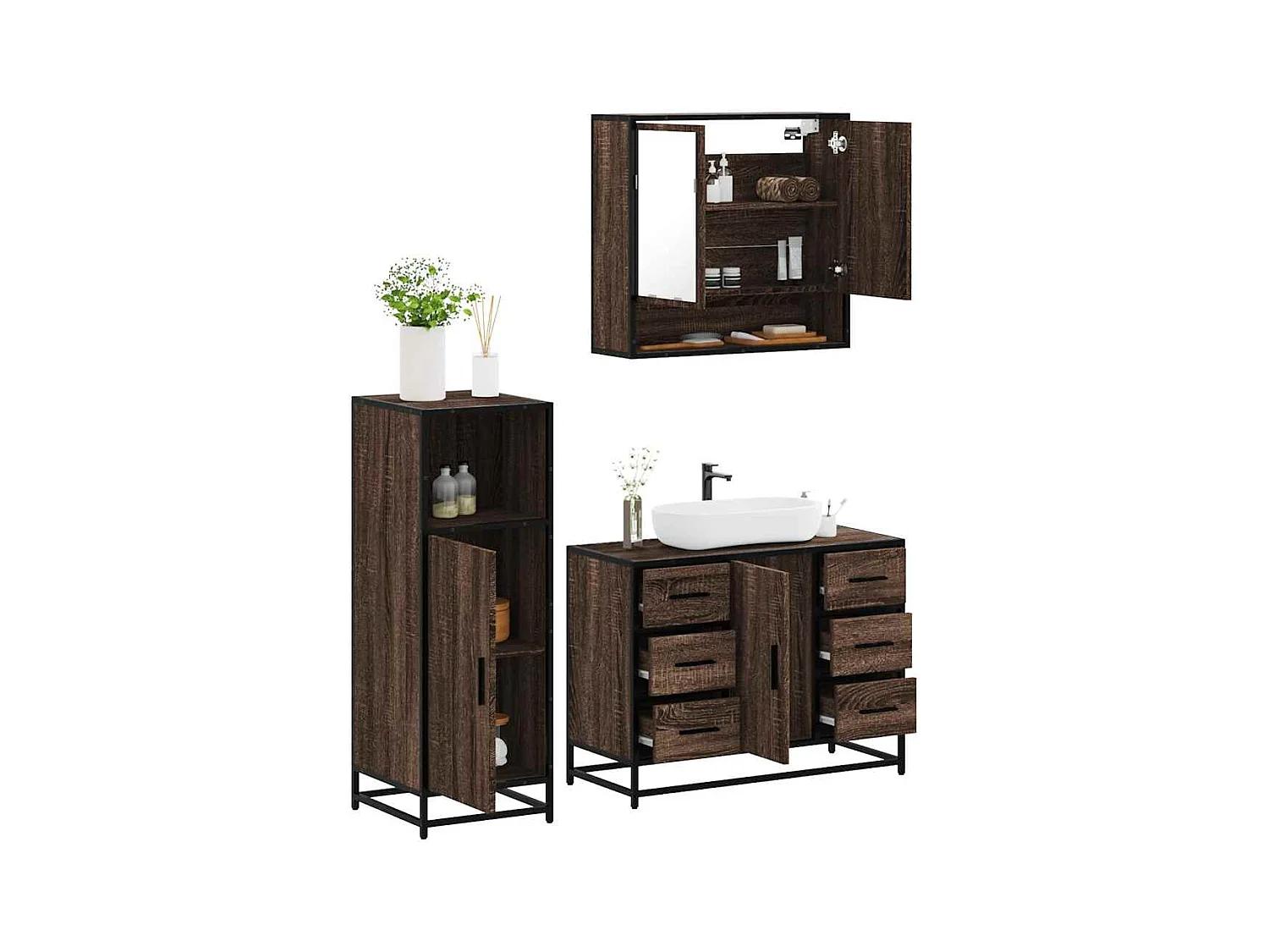 Ensemble de meubles de salle de bain 3 pcs Chêne marron