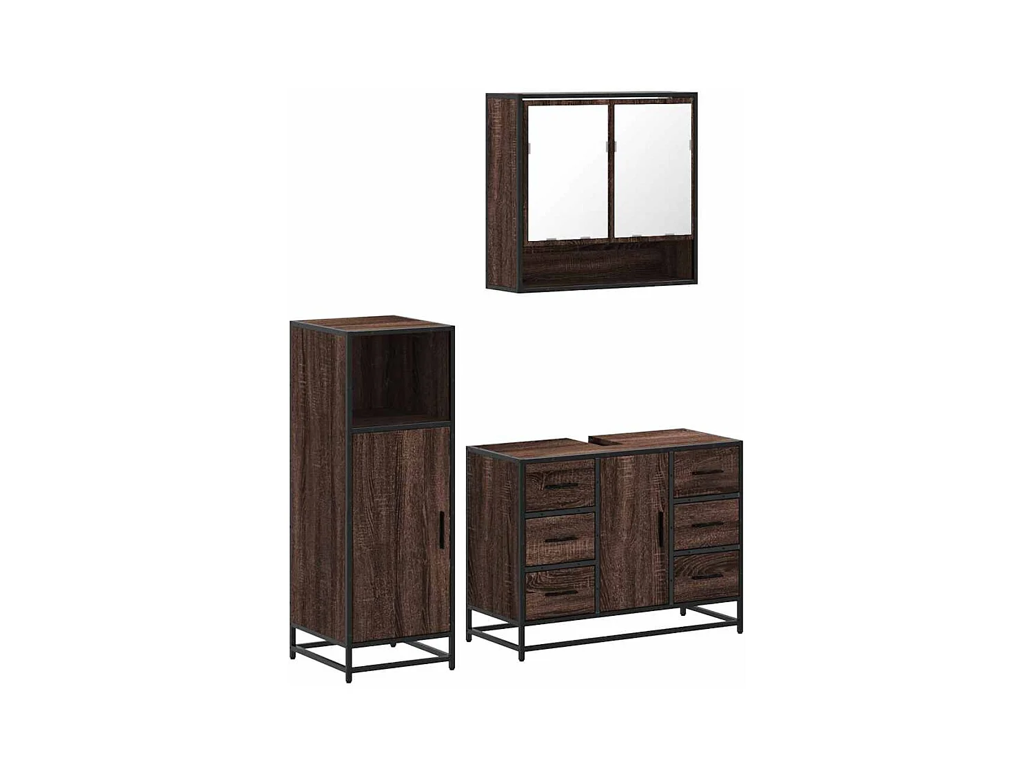 Ensemble de meubles de salle de bain 3 pcs Chêne marron