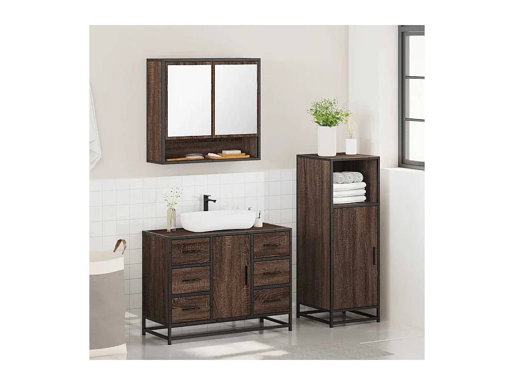 Ensemble de meubles de salle de bain 3 pcs Chêne marron