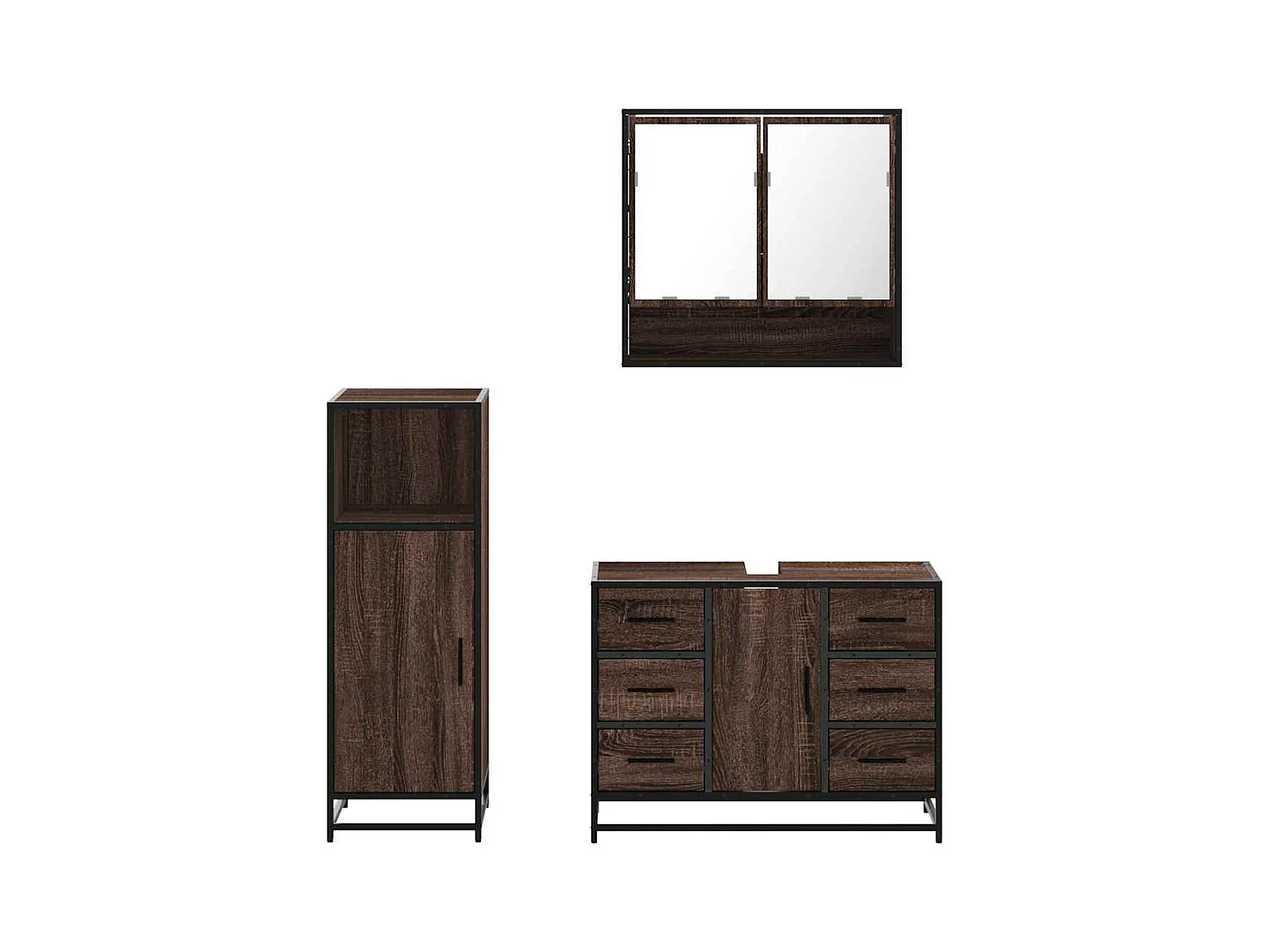 Ensemble de meubles de salle de bain 3 pcs Chêne marron