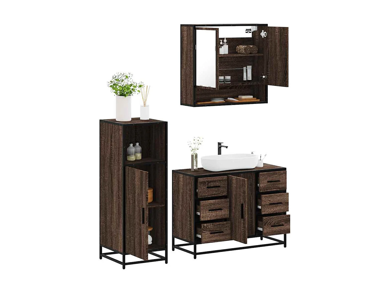 Ensemble de meubles de salle de bain 3 pcs Chêne marron