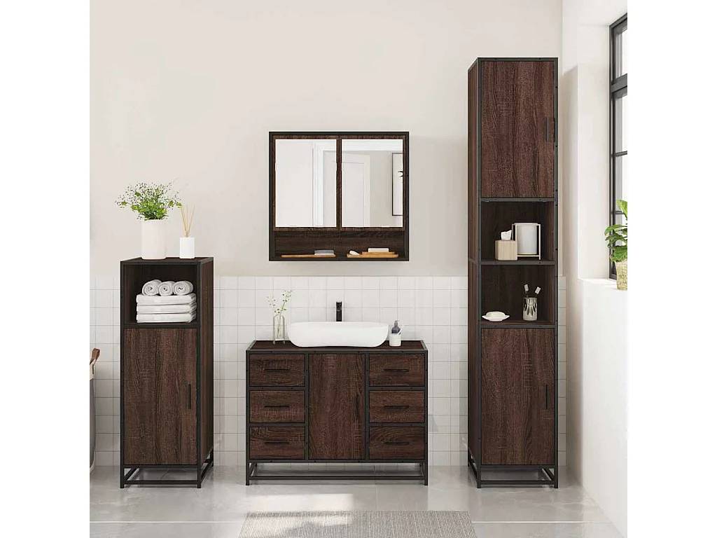 Ensemble de meubles de salle de bain 3 pcs Chêne marron