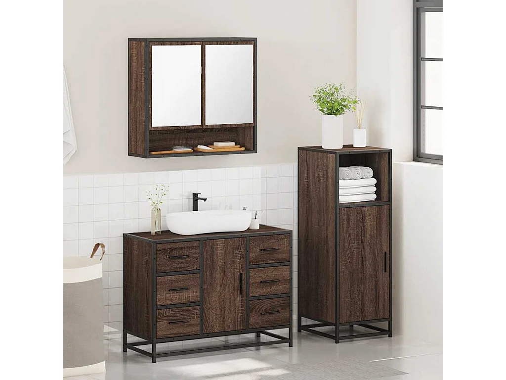 Ensemble de meubles de salle de bain 3 pcs Chêne marron