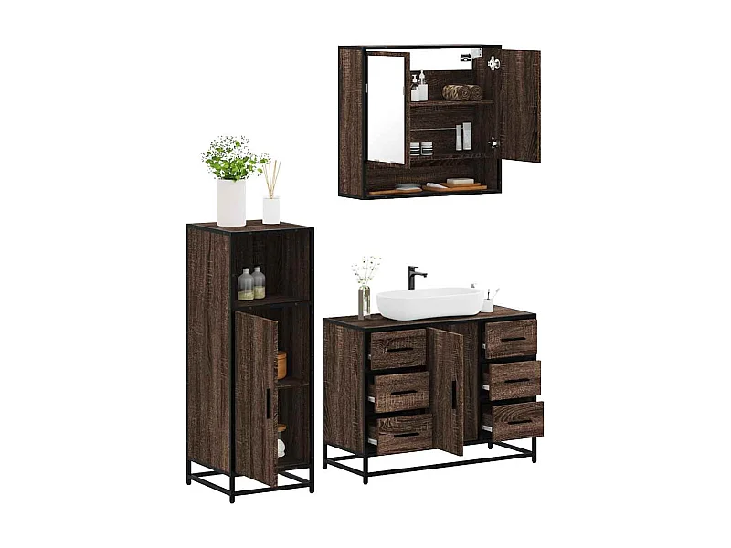 Ensemble de meubles de salle de bain 3 pcs Chêne marron