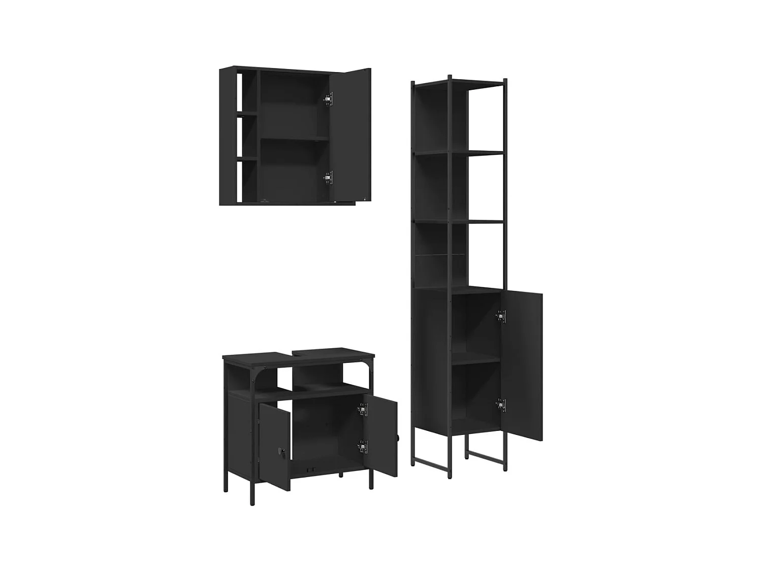 Set di mobili da bagno in legno ingegnerizzato nero, 3 pezzi