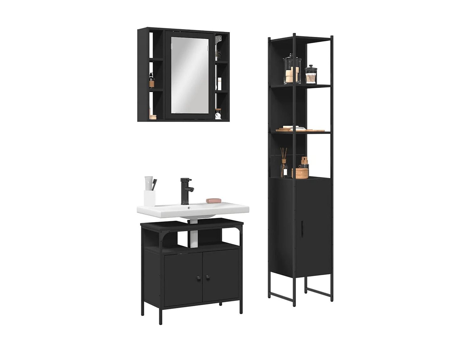Ensemble d'armoires salle de bain 3 pcs noir bois d'ingénierie