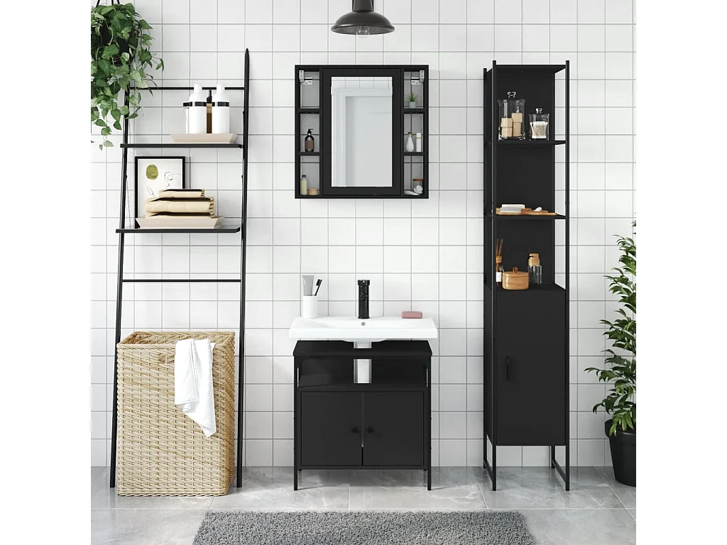 Ensemble d'armoires salle de bain 3 pcs noir bois d'ingénierie