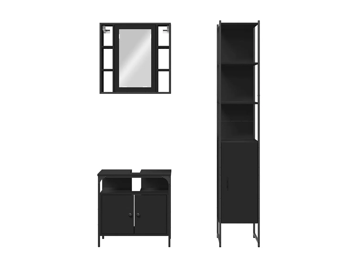 Ensemble d'armoires salle de bain 3 pcs noir bois d'ingénierie