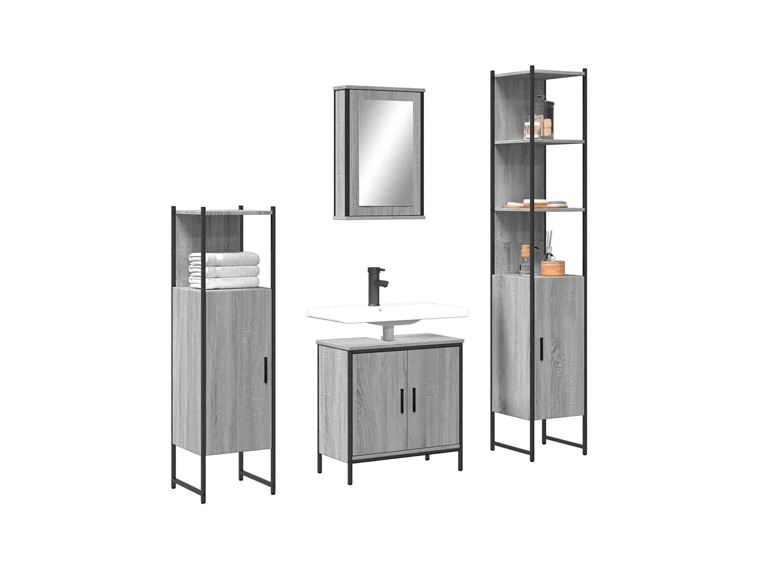 Sonoma Grey 4-delige badkamermeubelset