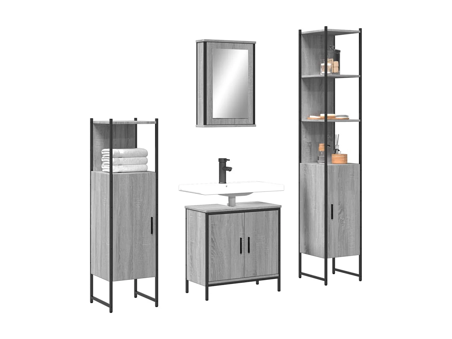 Sonoma Grey 4-delige badkamermeubelset