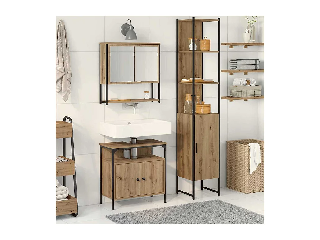 Ensemble de mobilier de salle de bain 3 pcs chêne artisanal
