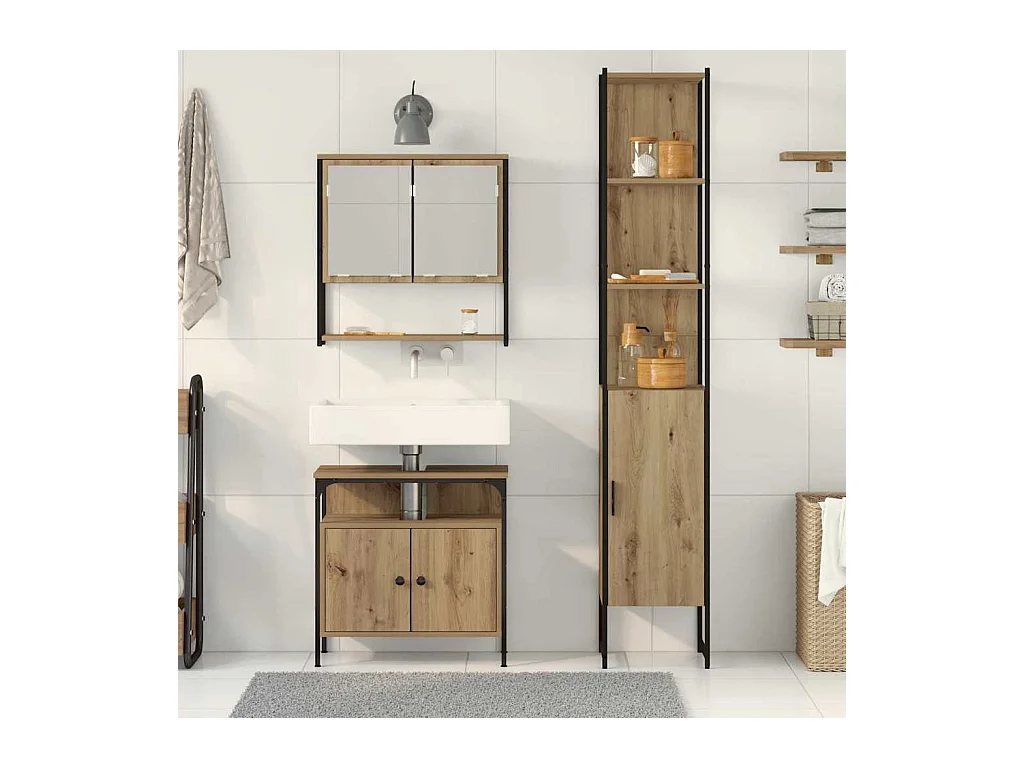 Ensemble de mobilier de salle de bain 3 pcs chêne artisanal