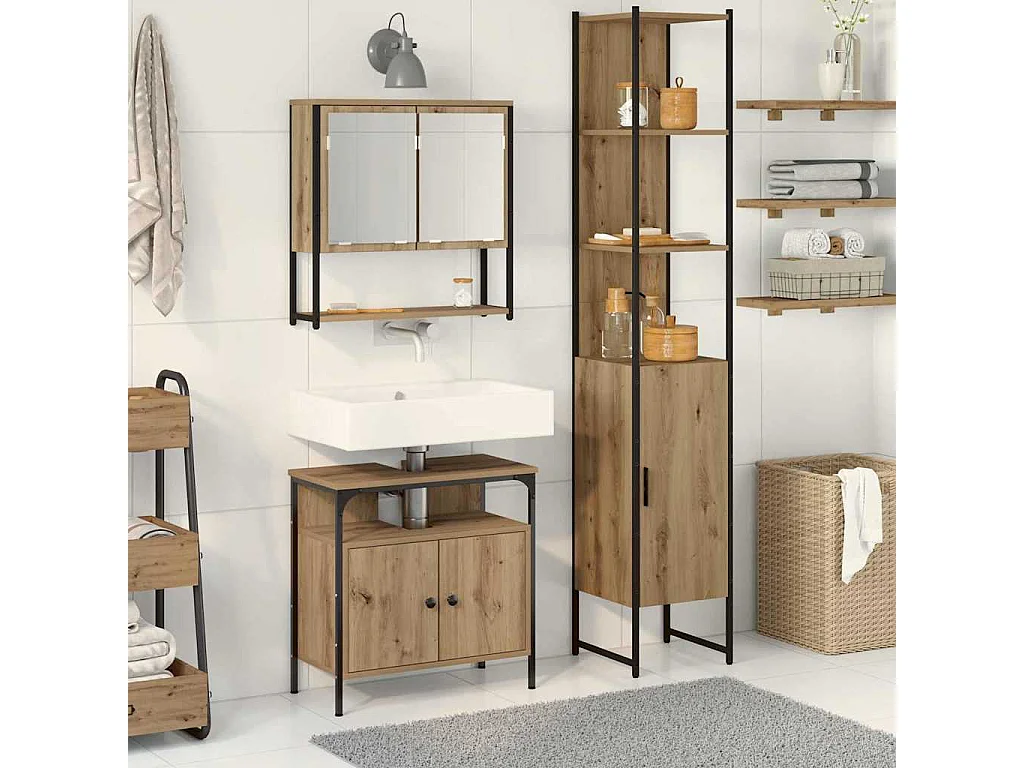 Ensemble de mobilier de salle de bain 3 pcs chêne artisanal