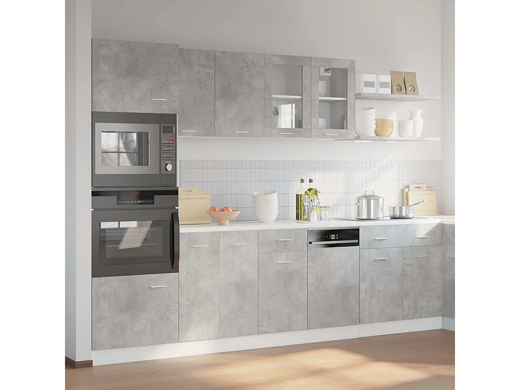 Ensemble de meubles de salle de bain 7 pcs "Lyon" gris béton