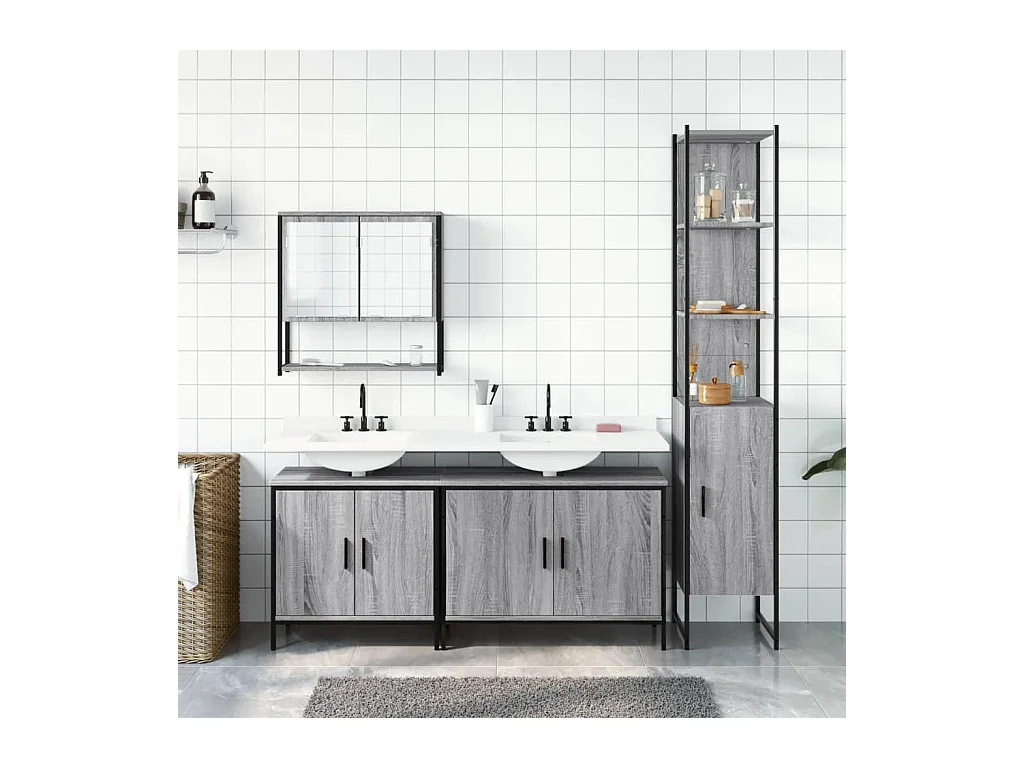 Ensemble de meubles de salle de bain 4 pcs Sonoma gris